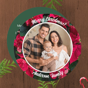Tarjeta Festiva Familia fotográfica de Personalizado Poinsettia
