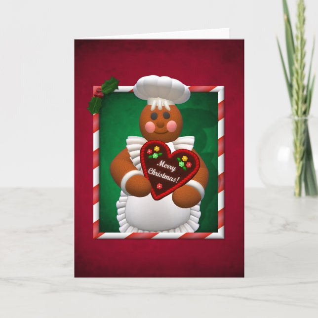 Tarjeta Festiva Familia Gingerbread: Chica de panadería (Anverso)