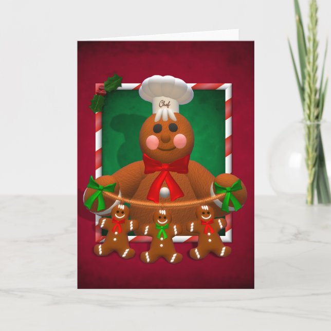 Tarjeta Festiva Familia Gingerbread: Funny Baker (Anverso)