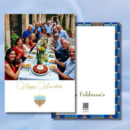 Tarjeta Festiva Familia Hanukkah Foto Oro Azul