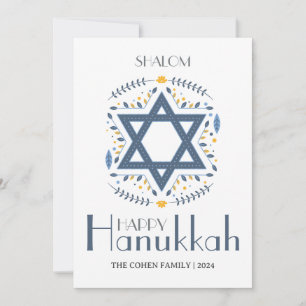 Tarjeta Festiva Familia Hanukkah simple y moderna dos fotos