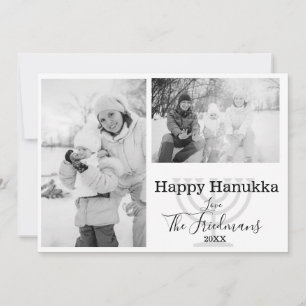 Tarjeta Festiva Familia Happ Hanukka 2 Foto Blanco Negro