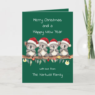 Tarjeta Festiva Familia Koala de acuarela personalizada
