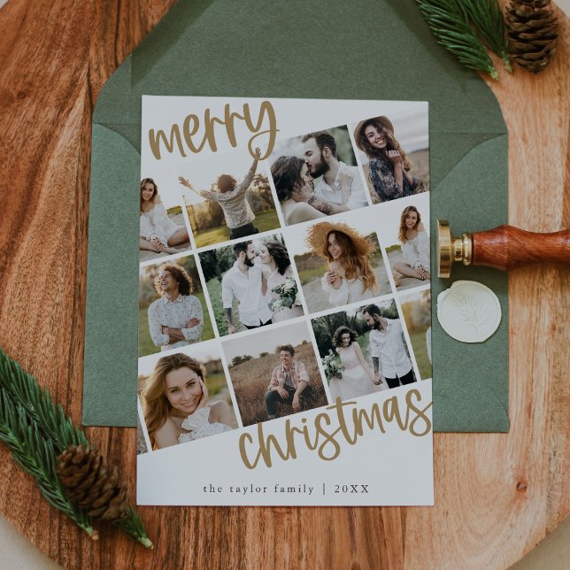 Tarjeta Festiva Familia MARIAH Gold Fun MultiPhoto Navidades (MARIAH Gold Fun Family Multi Photo Christmas Holiday Card)