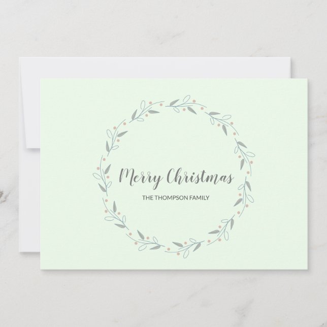 Tarjeta Festiva Familia Mint Green Simple Merry Christmas (Anverso)
