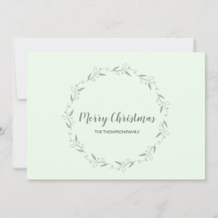 Tarjeta Festiva Familia Mint Green Simple Merry Christmas