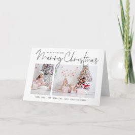 Tarjeta Festiva Familia moderna 2 fotos Script Merry Christmas
