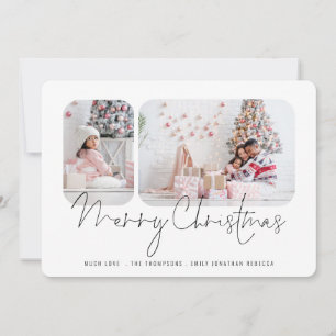 Tarjeta Festiva Familia moderna 2 fotos Script Merry Christmas Car