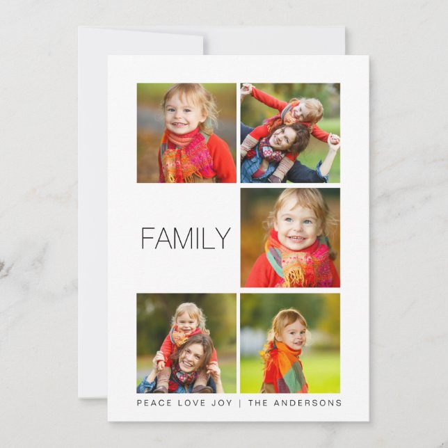 Tarjeta Festiva Familia moderna 5 Collage de fotos foto de vacacio (Anverso)