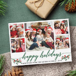 Tarjeta Festiva Familia moderna de caligrafía 5 Collages de fotos<br><div class="desc">Moderna caligrafía Script 5 Photo Family Collage de fotos Happy Holidays Card incluye Navidades de acuarela Holly Berries</div>