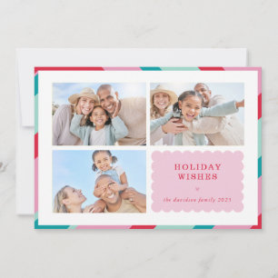Tarjeta Festiva FAMILIA MULTI FOTO borde moderno lindo rosa rojo