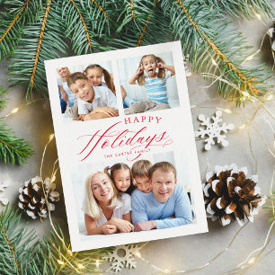 Tarjeta Festiva FAMILIA MULTI FOTO Felices vacaciones caligrafía r