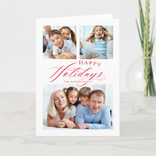 Tarjeta Festiva FAMILIA MULTI FOTO Felices vacaciones caligrafía r