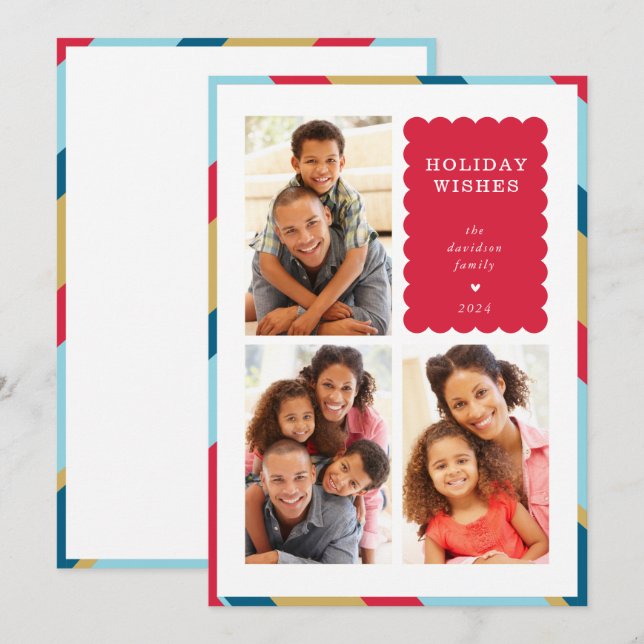 Tarjeta Festiva FAMILIA MULTI FOTO moderna frontera geométrica mín (Anverso / Reverso)