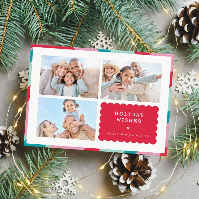 Tarjeta Festiva FAMILIA MULTI FOTO moderna linda frontera rosa roj (Subido por el creador)