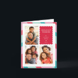 Tarjeta Festiva FAMILIA MULTI FOTO moderna mínima frontera rosada<br><div class="desc">por kat massard >>> WWW.SIMPLYSWEETPAPERIE.COM<<< An elegant card design featuring quote that you can change yourself! White geometric border on the backside, giving you the opportunity to handwrite a personal message or place a full portrait photo. NOTE >> Póngase en contacto conmigo kat@simplysweetpaperie.com si necesita ayuda para redimensionar sus fotos...</div>