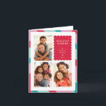 Tarjeta Festiva FAMILIA MULTI FOTO moderna mínima frontera rosada<br><div class="desc">por kat massard >>> WWW.SIMPLYSWEETPAPERIE.COM<<< An elegant card design featuring quote that you can change yourself! White geometric border on the backside, giving you the opportunity to handwrite a personal message or place a full portrait photo. NOTE >> Póngase en contacto conmigo kat@simplysweetpaperie.com si necesita ayuda para redimensionar sus fotos...</div>
