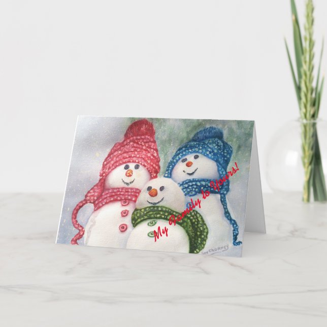 Tarjeta Festiva Familia navidades Snowmen (Anverso)