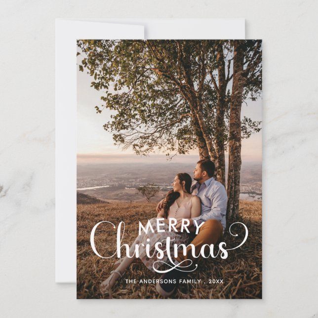 Tarjeta Festiva Familia navideña moderna Famoso nombre Tartán Ho (Anverso)