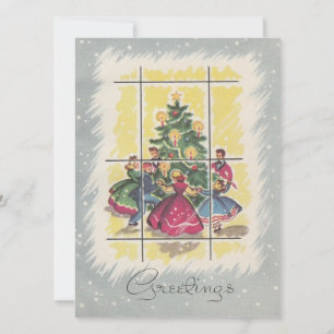 Tarjeta Festiva Familia navideña vintage