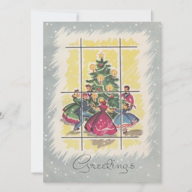 Tarjeta Festiva Familia navideña vintage (Anverso)