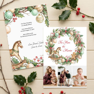 Tarjeta Festiva Familia Nostálgica de Cuatro Personas en su Primer