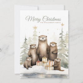 Tarjeta Festiva Familia Otter navidades
