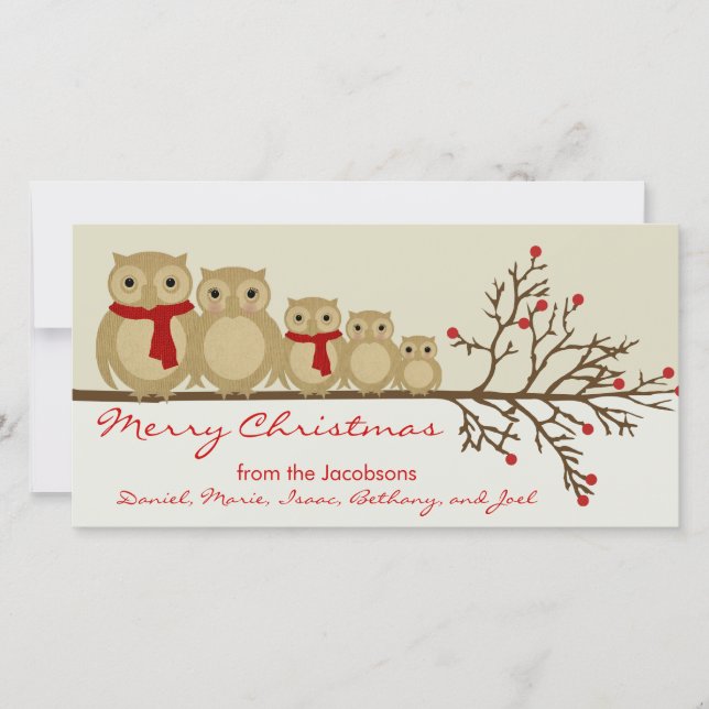 Tarjeta Festiva Familia Owl (Anverso)