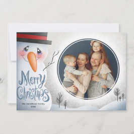 Tarjeta Festiva Familia personalizada de Snowman Merry Christmas