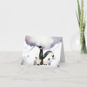 Tarjeta Festiva Familia Pingüino acuarela