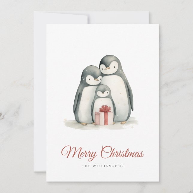 Tarjeta Festiva Familia Pingüino navidades (Anverso)