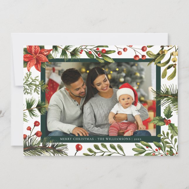 Tarjeta Festiva Familia Placa De Poinsettia Floral (Anverso)