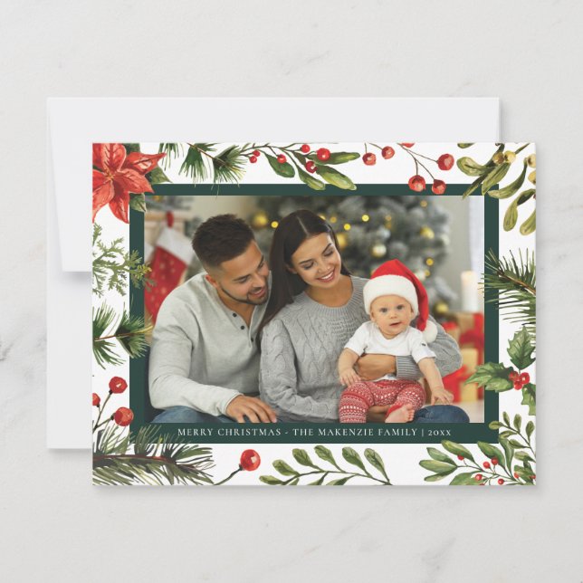 Tarjeta Festiva Familia Plaid Poinsettia Foto MacKenzie Tartan (Anverso)
