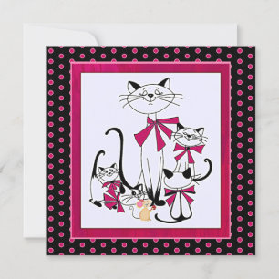 Tarjeta Festiva Familia Retro de Gatos y Ratón