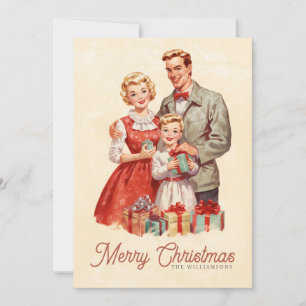 Tarjeta Festiva Familia Retro Navidades
