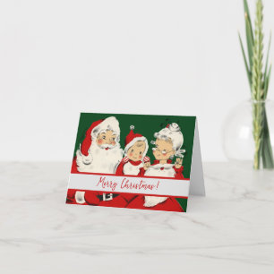 Tarjeta Festiva Familia Retro Santa de Mitad de Siglo – Kitsch Cla