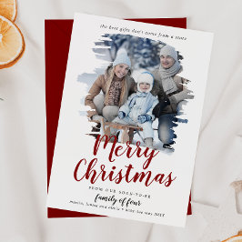 Tarjeta Festiva Familia roja cepillada de cuatro fotos de embarazo