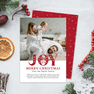 Tarjeta Festiva Familia roja y blanca Foto de Navidades JOY modern