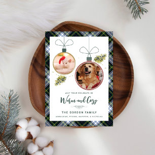 Tarjeta Festiva Familia Rustic Plaid Navidades 2 fotos Mascotas Ta