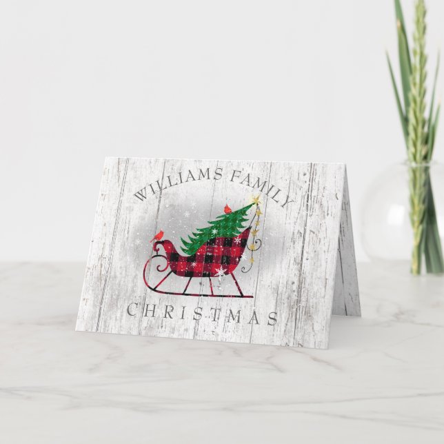 Tarjeta Festiva Familia Rustic Sleigh Tree Farmhouse navidades (Anverso)