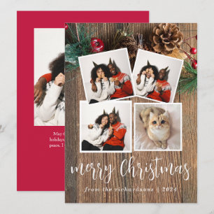 Tarjeta Festiva Familia Rustic Wood Elegant Navidades 4 Foto