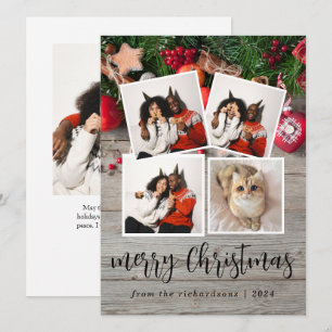 Tarjeta Festiva Familia Rustic Wood Elegant Navidades 4 Foto