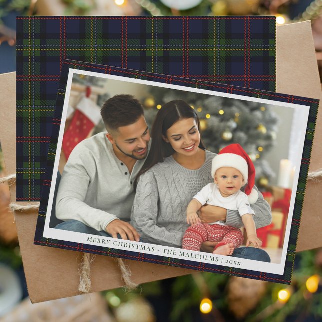 Tarjeta Festiva Familia Rustica Plaid Foto Malcolm Tartán (Christmas Family Photo Rustic Tartan Malcolm Greetings)