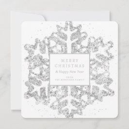 Tarjeta Festiva Familia simple de Navidades de plata Purpurina Sno