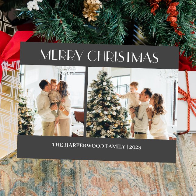 Tarjeta Festiva Familia simple de Navidades modernos Dos fotos (Subido por el creador)