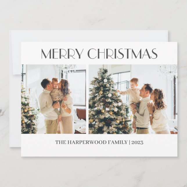 Tarjeta Festiva Familia simple de Navidades modernos Dos fotos (Anverso)