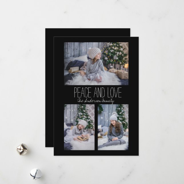 Tarjeta Festiva Familia simple de tres fotos (Anverso/Reverso In Situ)