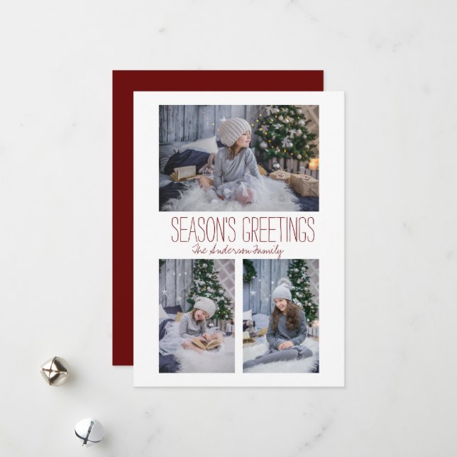 Tarjeta Festiva Familia simple de tres fotos (Anverso/Reverso In Situ)