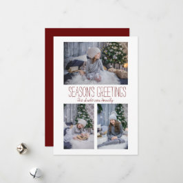 Tarjeta Festiva Familia simple de tres fotos