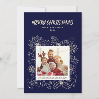 Tarjeta Festiva Familia simple elegante 1 fotograma en azul oscuro